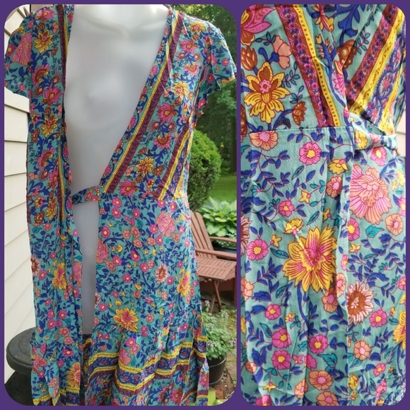 LAST 1🌈 Free Spirit Boho Gypsy People folk insp wrap dress cottagecore trendy - Picture 7 of 10